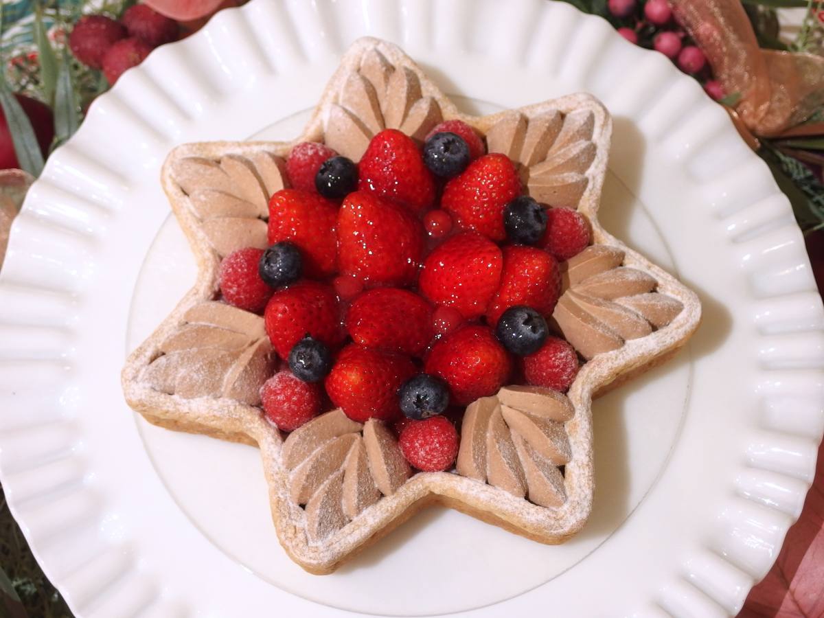 星型　赤いフルーツとチョコレートクリームのタルト